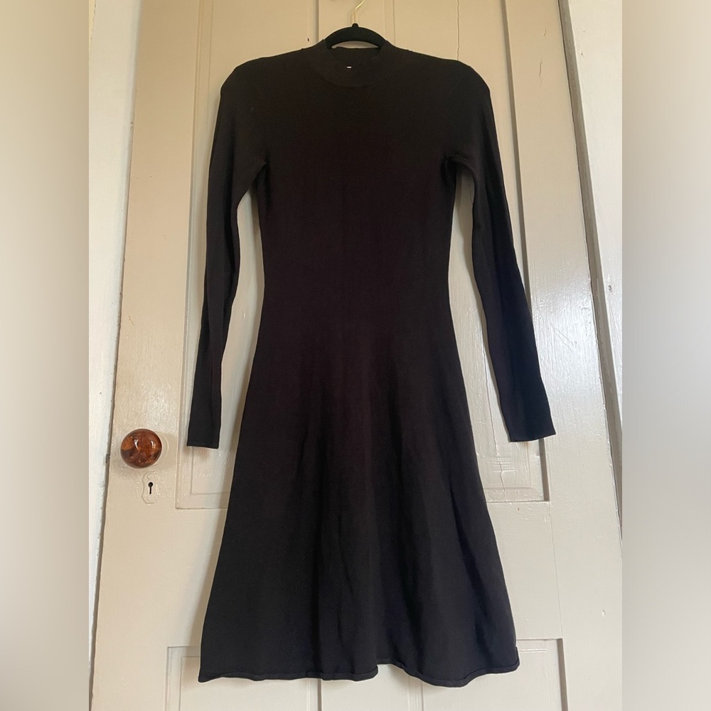 H&M Black Dress Long Sleeve Mock Neck Cute Business Casual Dark Academia NWOT - Picture 4 of 11